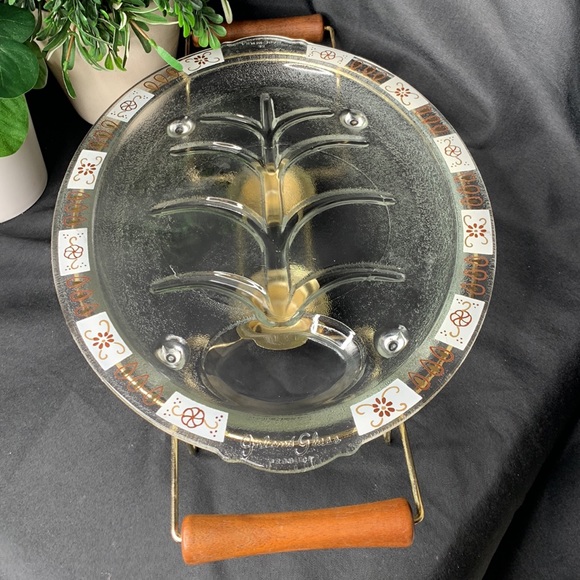 VTG MCM Inland Glass Atomic tree of life serving platter with metal warming tray - Picture 5 of 16